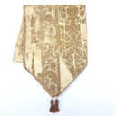 Luxury Table Runner with Pointed Ends And Tassels Silk Lampas Rubelli Fabric Sand Cordoba Pattern
