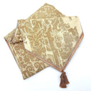 Luxury Table Runner with Pointed Ends And Tassels Silk Lampas Rubelli Fabric Sand Cordoba Pattern