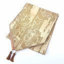 Luxury Table Runner with Pointed Ends And Tassels Silk Lampas Rubelli Fabric Sand Cordoba Pattern
