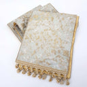Luxury Table Runner with Tassel Trim Silk Brocade Rubelli Fabric Grey Caterina De  Medici Pattern