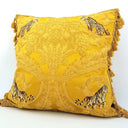 Tassel Fringe Handmade Decorative Pillow Made With Silk Damask Rubelli Fabric Gold Sandokan Pattern