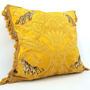 Tassel Fringe Handmade Decorative Pillow Made With Silk Damask Rubelli Fabric Gold Sandokan Pattern