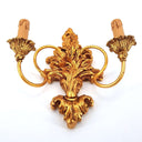 Carved Gilt Wood Wall Sconce with Fortuny Fabric Lampshades Blue and Silvery Gold Sevres Pattern