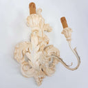 Carved Distressed Antique White Wood Wall Sconce with Fortuny Fabric Lampshades Lucrezia Pattern