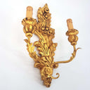 Carved Gilt Wood Wall Sconce with Rubelli Fabric Lampshades Blue Barry Lyndon Pattern