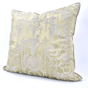 Handmade Decorative Pillow Made With Silk Brocade Rubelli Fabric Green and Silver Aida Pattern