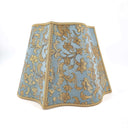 Fancy Square Lamp Shade Sky Blue and Gold Silk Jacquard Rubelli Fabric Les Indes Galantes Pattern