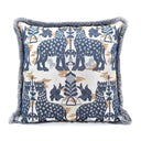 Handmade Decorative  Pillow With Brush Fringe Trim Blue Silk Brocatelle Luigi Bevilacqua Fabric Fiere Pattern