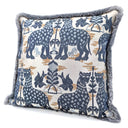 Handmade Decorative  Pillow With Brush Fringe Trim Blue Silk Brocatelle Luigi Bevilacqua Fabric Fiere Pattern