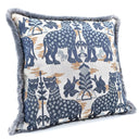 Handmade Decorative  Pillow With Brush Fringe Trim Blue Silk Brocatelle Luigi Bevilacqua Fabric Fiere Pattern