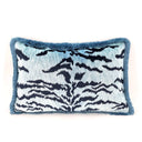 Brush Fringe Handmade Decorative Pillow Made With Luigi Bevilacqua Sky Blue Velvet Tigre Pattern