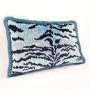Brush Fringe Handmade Decorative Pillow Made With Luigi Bevilacqua Sky Blue Velvet Tigre Pattern