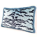 Brush Fringe Handmade Decorative Pillow Made With Luigi Bevilacqua Sky Blue Velvet Tigre Pattern