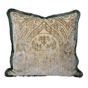 Handmade Decorative Pillow With Brush Fringe Luigi Bevilacqua Velvet Baltico Green Da Vinci Pattern