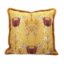 Handmade Decorative Pillow With Brush Fringe Antique Yellow Silk Brocade Luigi Bevilacqua Fabric Tulipani Pattern