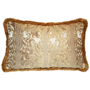 Handmade Decorative Pillow Made With With Brush Fringe Ivory and Gold Silk Lampas Rubelli Fabric Belisario Pattern