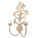 Carved Distressed Ecru White Wood Wall Sconce with Rubelli Brocade Lampshades Aquamarine Queen Anne Pattern