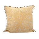 Handmade Decorative Pillow Made With Fortuny Fabric – Antique Yellow Monotones Uccelli Pattern With Tassel Trim