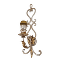 Silver Wrought Iron Wall Sconce with Fortuny Fabric Lampshade Burgundy and Gold Granada Pattern