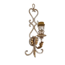 Silver Wrought Iron Wall Sconce with Fortuny Fabric Lampshade Burgundy and Gold Granada Pattern
