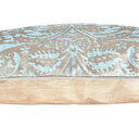 Handmade Decorative Pillow Made With Fortuny Fabric – Aquamarine & Silvery Gold Campanelle Pattern