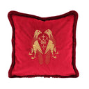 Handmade Decorative Pillow Made With Red Velvet With Embroidered Parrots