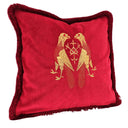 Handmade Decorative Pillow Made With Red Velvet With Embroidered Parrots