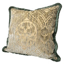Handmade Decorative Pillow With Brush Fringe Luigi Bevilacqua Velvet Baltico Green Da Vinci Pattern