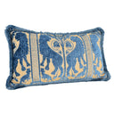 Luigi Bevilacqua Silk Heddle Velvet Indigo Blue Handmade Decorative Pillow With Brush Fringe Leoni Bizantini Pattern