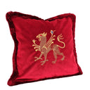Handmade Decorative Pillow Made With Red Velvet With Embroidered Gryphon