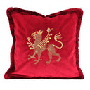 Handmade Decorative Pillow Made With Red Velvet With Embroidered Gryphon
