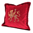Handmade Decorative Pillow Made With Red Velvet With Embroidered Gryphon
