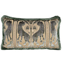 Luigi Bevilacqua Silk Heddle Velvet Olive Green Handmade Decorative Pillow With Brush Fringe Leoni Bizantini Pattern