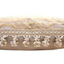 Handmade Decorative Pillow Made With Fortuny Fabric – Antique Yellow Monotones Uccelli Pattern With Tassel Trim