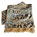 Luxury Table Runner Blue & Gold Silk Jacquard Rubelli Fabric Serlio Pattern with Gold Lace Trim