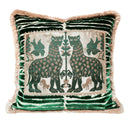Handmade Decorative  Pillow With Brush Fringe Green Modern Art Rubelli Velvet With Luigi Bevilacqua Framed Front Panel