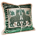 Handmade Decorative  Pillow With Brush Fringe Green Modern Art Rubelli Velvet With Luigi Bevilacqua Framed Front Panel