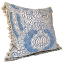 Handmade Decorative Pillow Made With Fortuny Fabric – Blue & Silvery Gold Nicolo Pattern With Tassel Trim