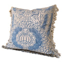 Handmade Decorative Pillow Made With Fortuny Fabric – Blue & Silvery Gold Nicolo Pattern With Tassel Trim