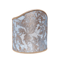 Clip-On Wall Sconces Shield Shade Aqua Blue and Gold Jacquard Rubelli Fabric Mirage Pattern Mini Lampshade