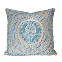 Handmade Decorative Pillow Made With Fortuny Fabric – Blue-Green & Silvery Gold Orsini Pattern