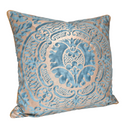 Handmade Decorative Pillow Made With Fortuny Fabric – Blue-Green & Silvery Gold Orsini Pattern