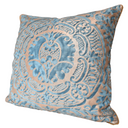 Handmade Decorative Pillow Made With Fortuny Fabric – Blue-Green & Silvery Gold Orsini Pattern