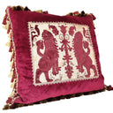 Handmade Decorative Pillow Made With Red Rubelli Velvet With Luigi Bevilacqua Leoni Persiani Framed Front Panel - 1