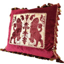 Handmade Decorative Pillow Made With Red Rubelli Velvet With Luigi Bevilacqua Leoni Persiani Framed Front Panel - 1