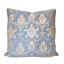 Handmade Decorative Pillow Made With Fortuny Fabric – Blue & Silvery Gold Veronese Pattern