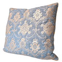 Handmade Decorative Pillow Made With Fortuny Fabric – Blue & Silvery Gold Veronese Pattern