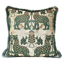Handmade Decorative Pillow With Brush Fringe Trim Emerald Green Silk Brocatelle Luigi Bevilacqua Fabric Fiere Pattern