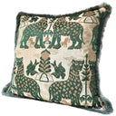 Handmade Decorative Pillow With Brush Fringe Trim Emerald Green Silk Brocatelle Luigi Bevilacqua Fabric Fiere Pattern