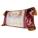 Handmade Decorative Pillow Made With Luigi Bevilacqua Silk Heddle Velvet Red and Ivory Leoni Bizantini Pattern
